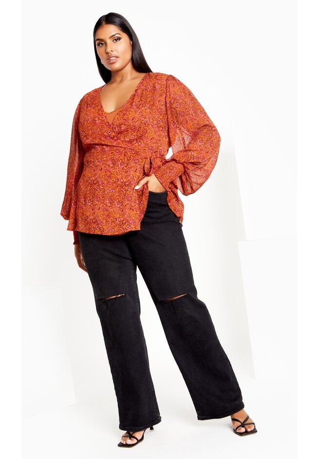 Alexis Print Top - rust, ORANGE, on-hover image number 1