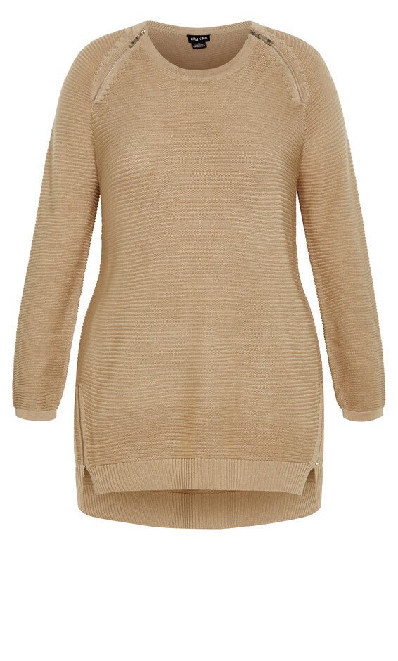 Zip Front Sweater - latte, BROWN, alternate image number null