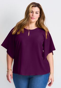 Flutter Sleeve Keyhole Blouse