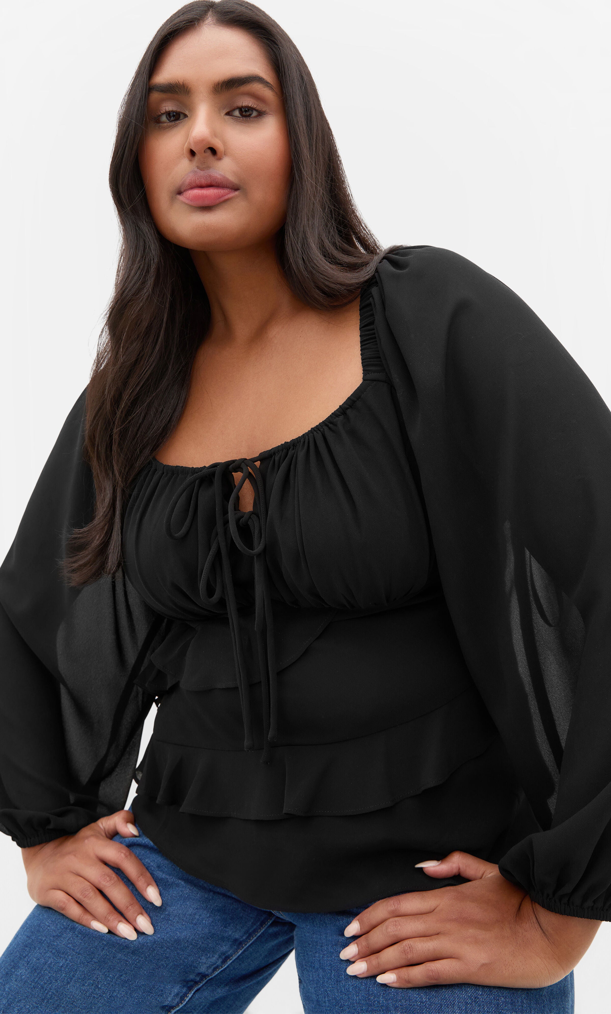 Shayla Frill Top, BLACK, hi-res image number 0