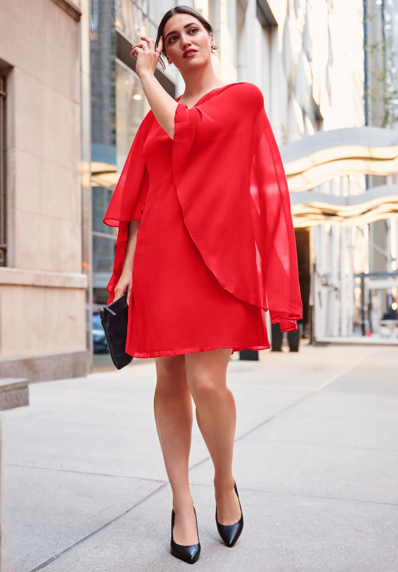 Nina Cape Dress, HOT RED, alternate image number 2