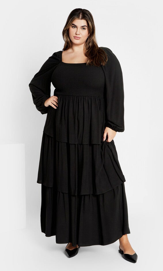 Dahlia Tiered Plain Maxi Dress - black, BLACK, hi-res image number null