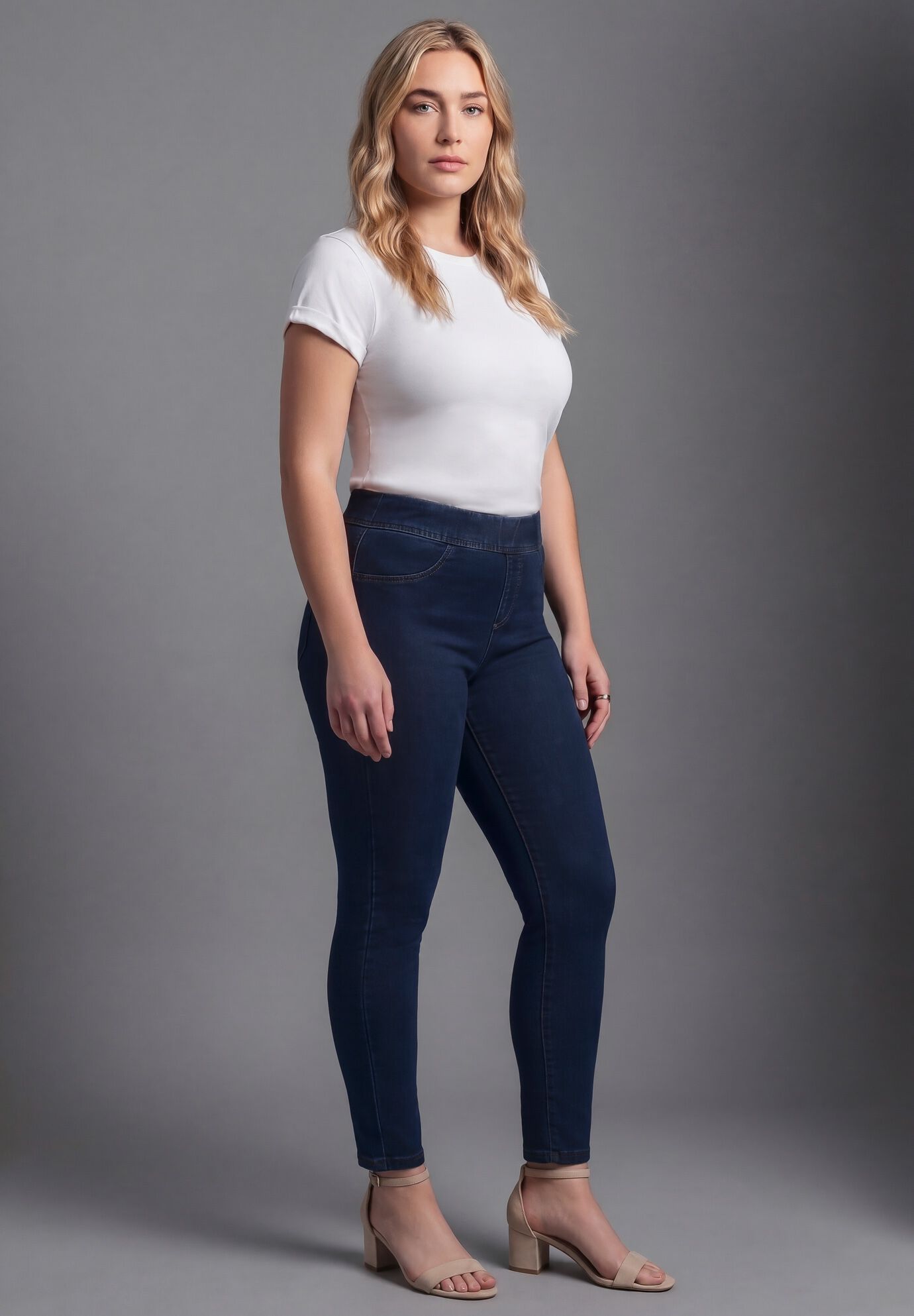 Gabrielle Knit Denim Legging, DARK WASH, alternate image number 2