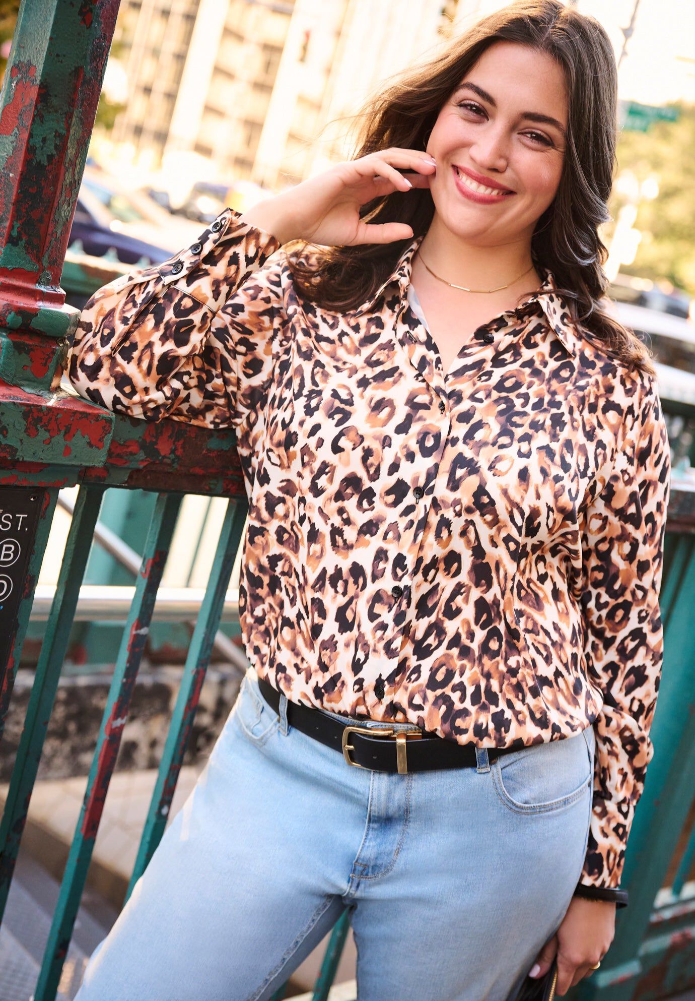 Button Front Blouse, NEUTRAL ANIMAL, hi-res image number 0