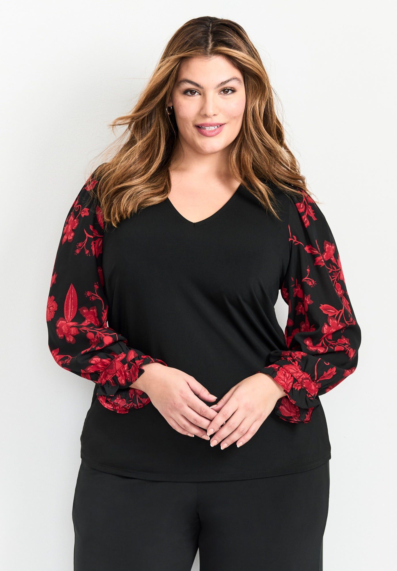 Scarlet Mix Media Top, SCARLET BLOOM, hi-res image number 0