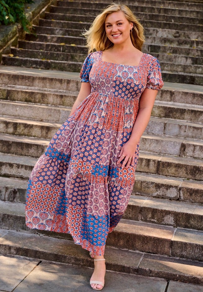Avenue Women's Plus Size Sophia Shirred Bodice Maxi Dress Avenue Women's Plus Size Sophia Shirred Bodice Maxi Dress