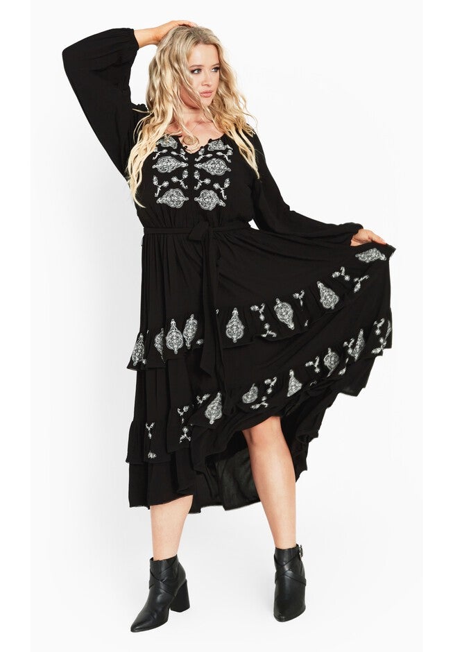 Amahle Lace Embroidered Tier Maxi Dress, BLACK, hi-res image number null