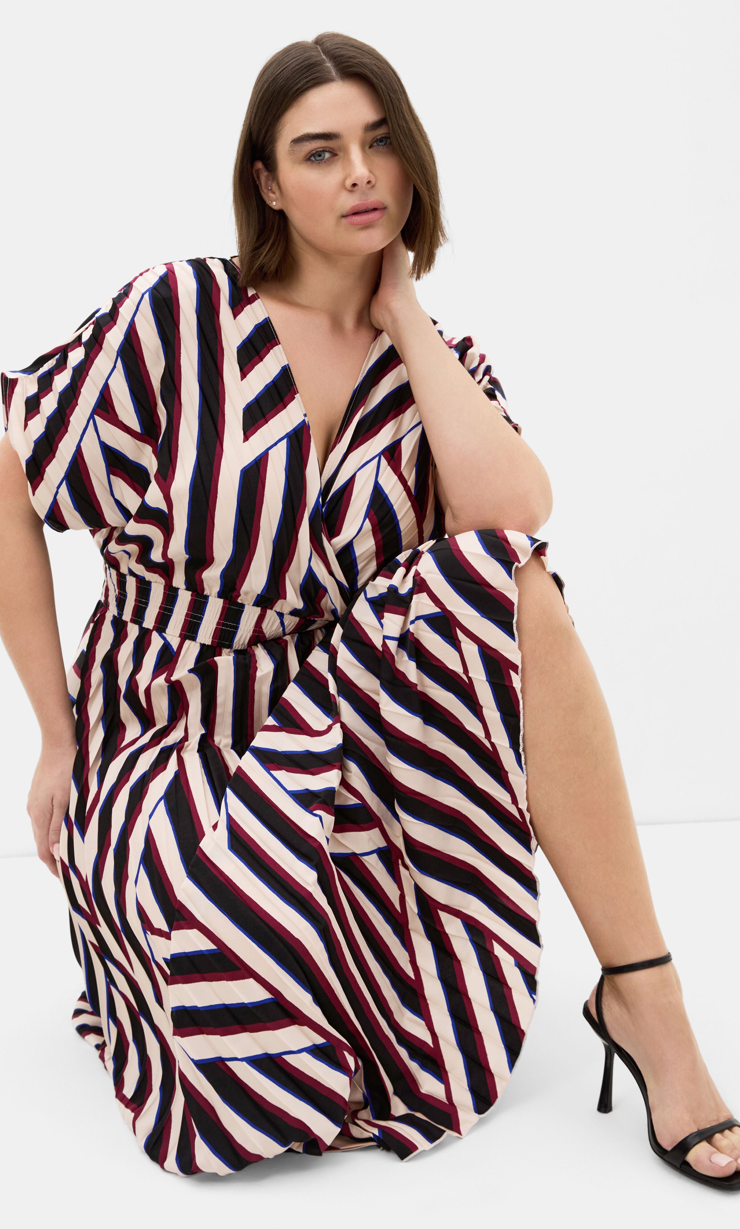 Eloisa Timeless Stripe Pleat Dress, BLACK, alternate image number 2