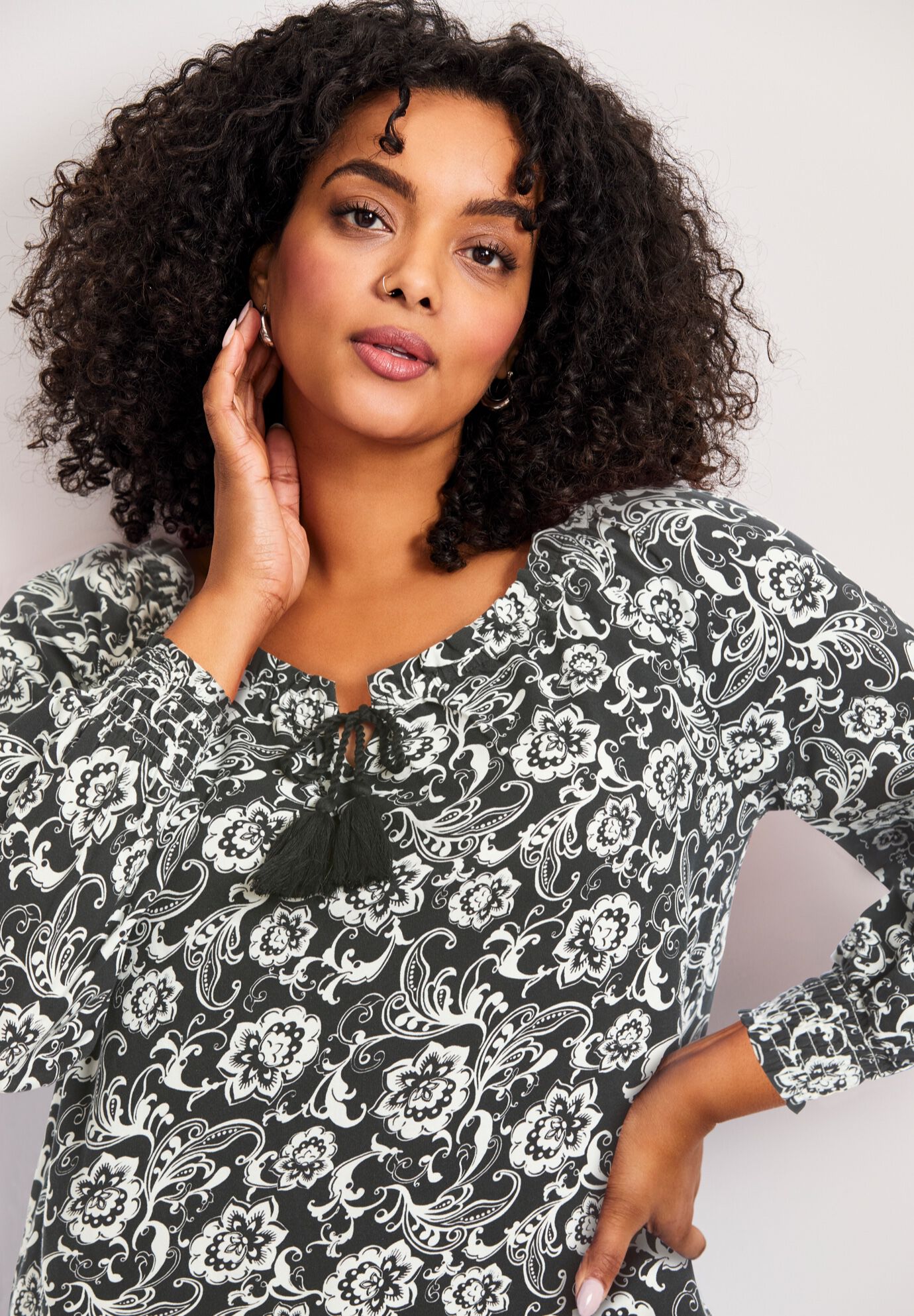 Ombre Print Top, BLACK SCROLL BLOOM, on-hover image number 1