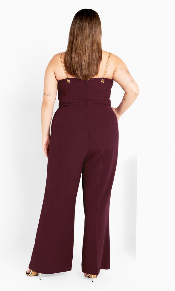 Ann Chain Sleeveless Wide Leg Jumpsuit - oxblood, RED, alternate image number 2