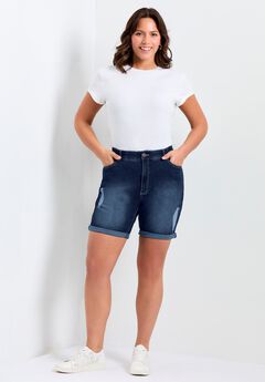 Plus Size Distressed Black Denim Shorts
