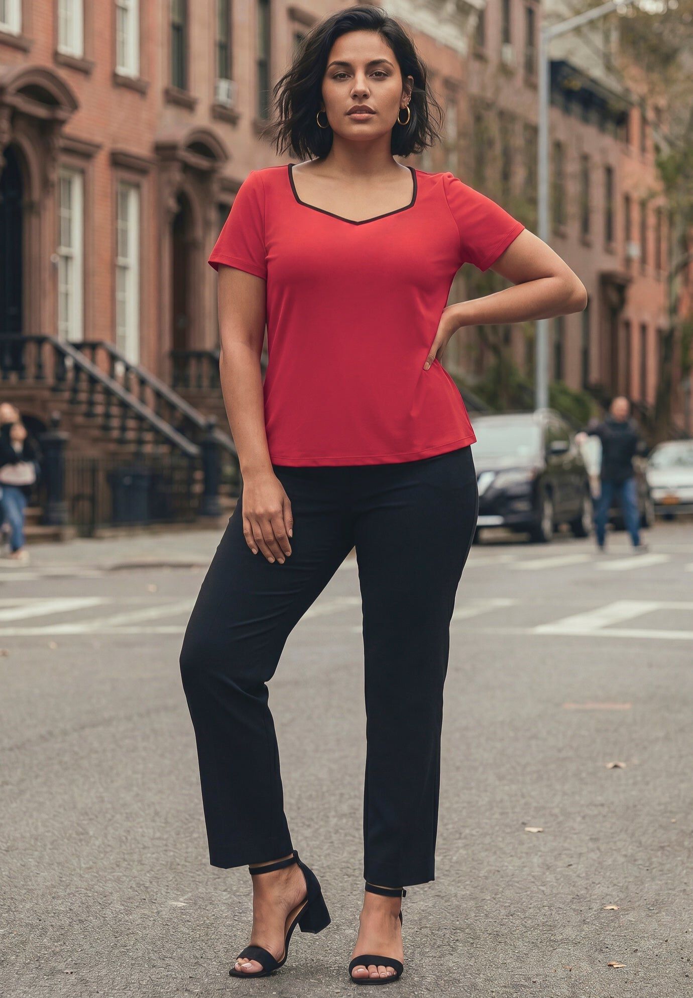 Audrey Contrast Sweetheart Top, VIBRANT RED, hi-res image number 0