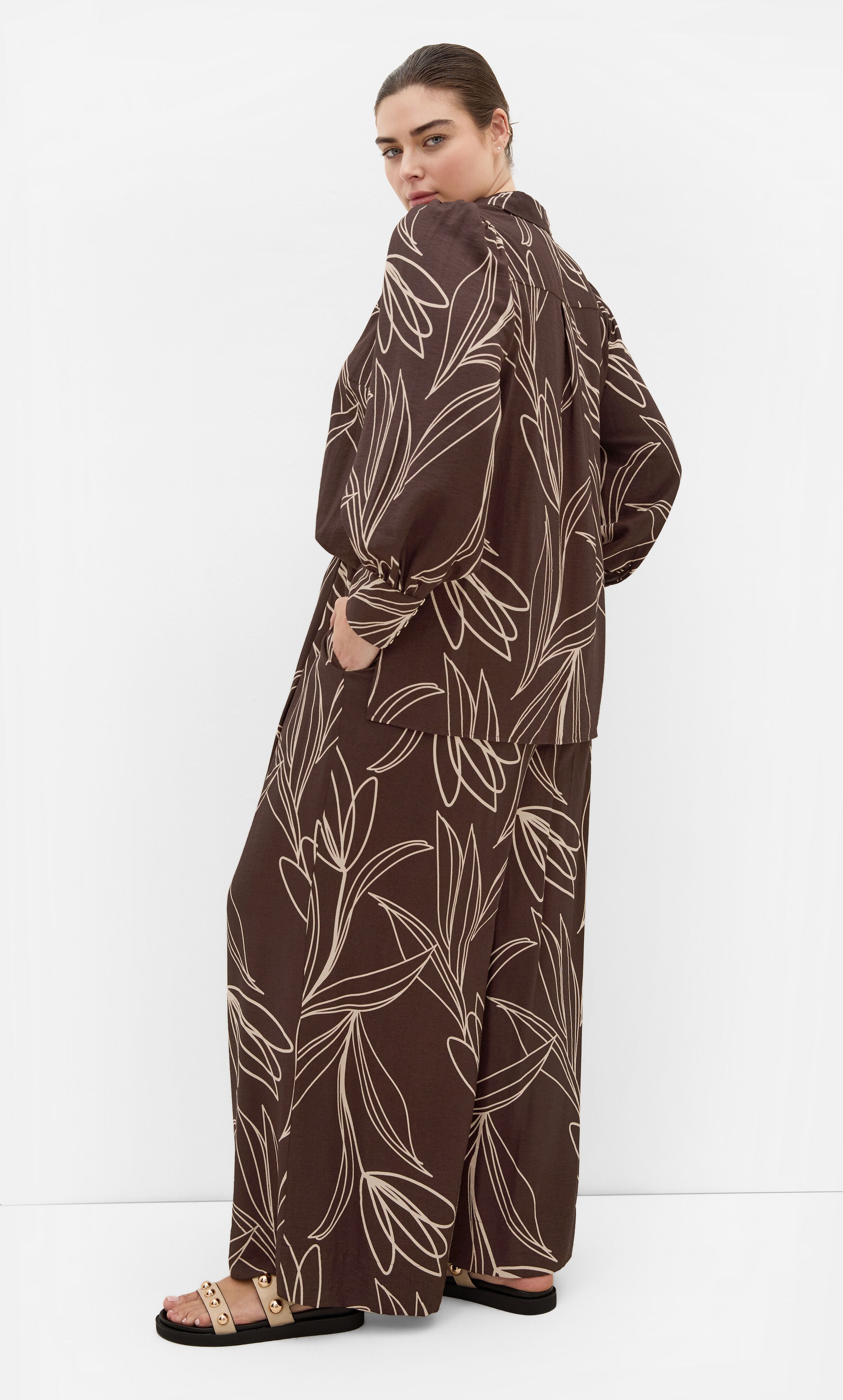 Athena Bloom Print Wide Leg Pant, BROWN, alternate image number 3