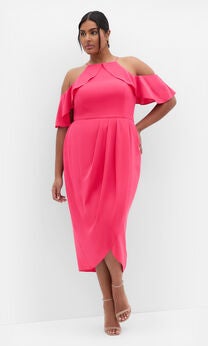 Love Siren Ruffle Shoulder Dress - raspberry
