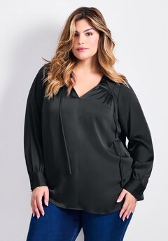 Marlene Tie Front Satin Blouse