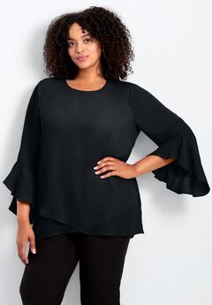 Ruffle Sleeve Tulip Hem Blouse