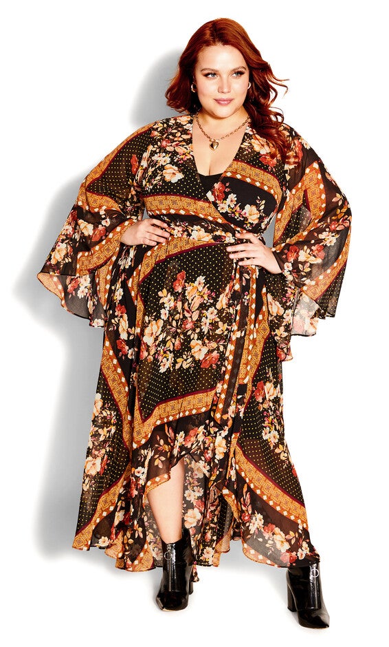 Falling Floral Maxi Dress - black, BLACK, hi-res image number 0