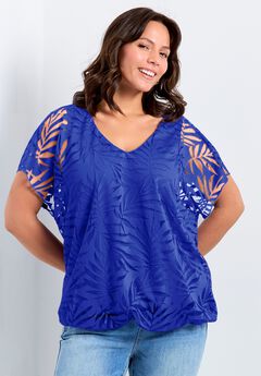 Plus Size Sheer Sleeve Tops