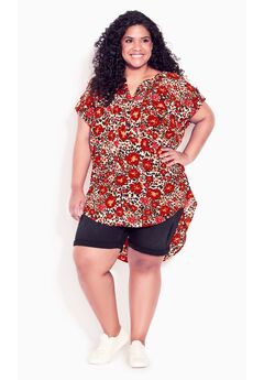 Button Pleat Print Top