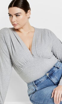 Amelila Pleat Bodysuit - light grey marle