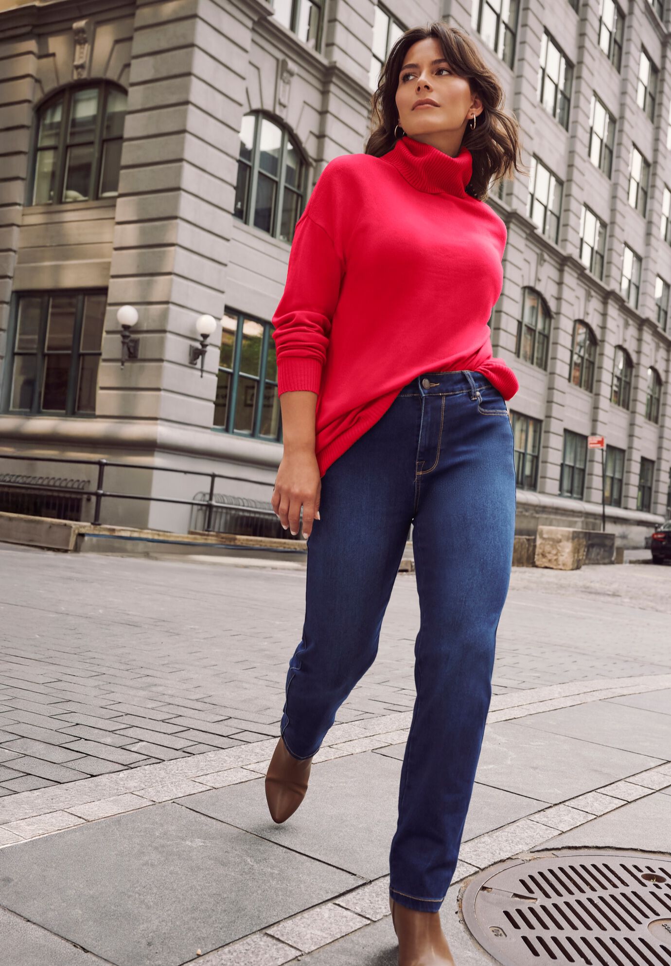 Turtleneck Tunic Sweater, VIBRANT RED, on-hover image number 1