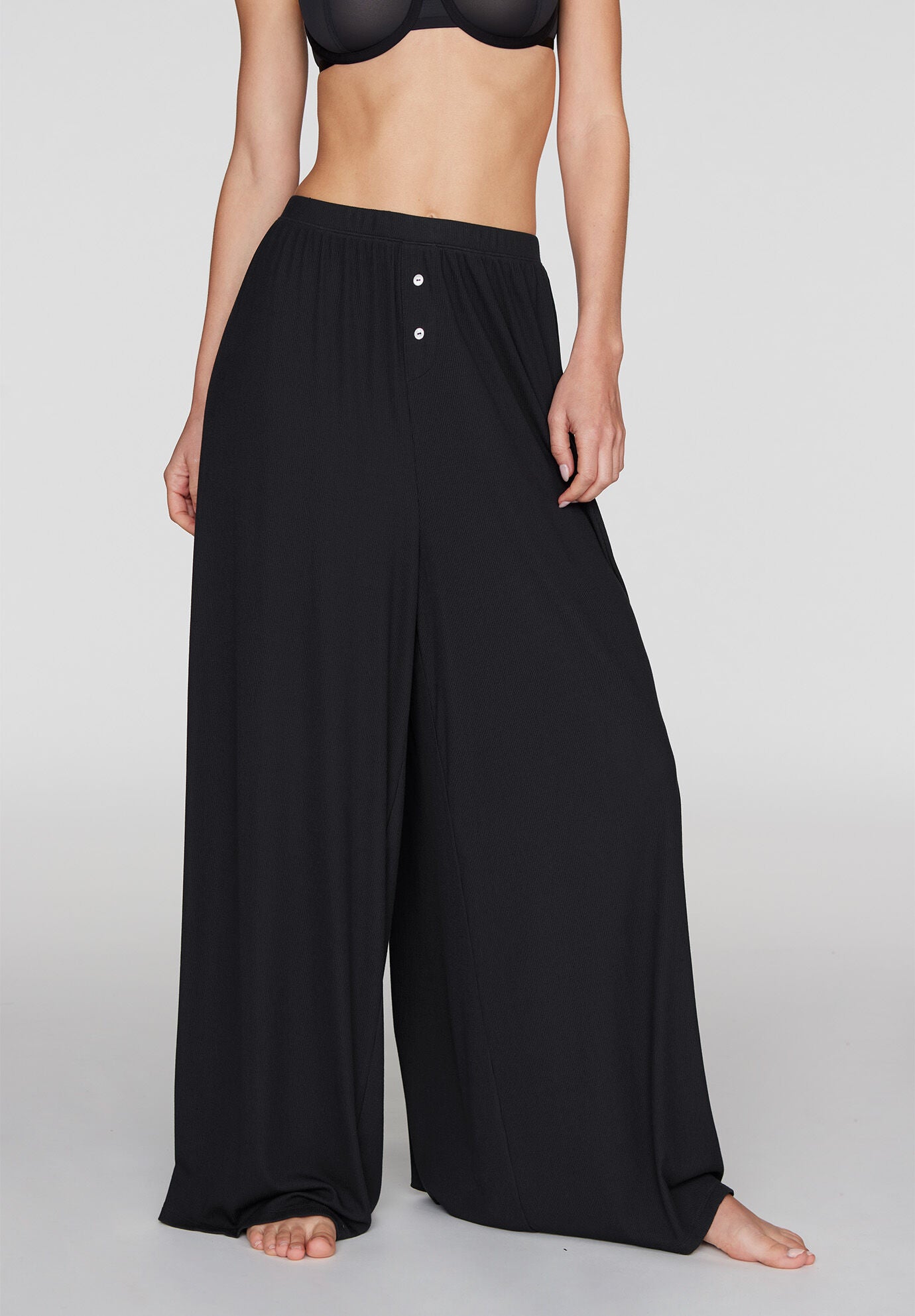 The Lounge Pant - Modal Silk Rib, BLACK, on-hover image number 1