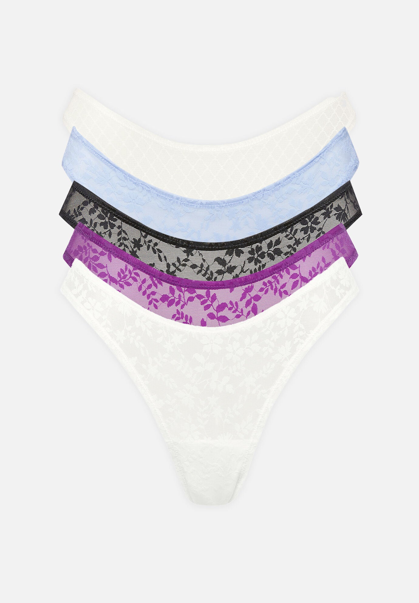 The Thong Pack of 5- Botanical Lace, , hi-res image number 0