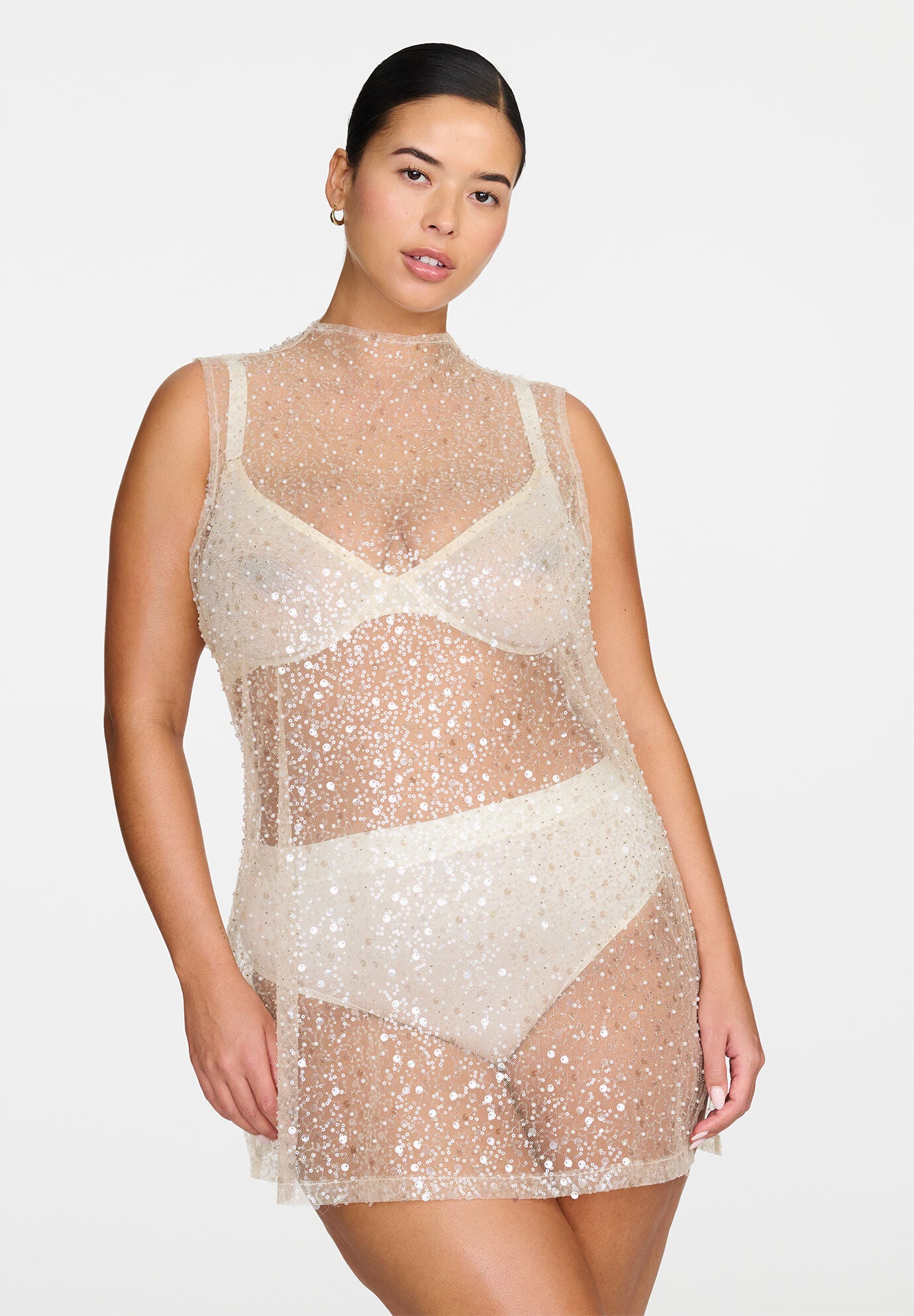 The Mock Neck Mini Dress- Sequin, PEARL, alternate image number 8