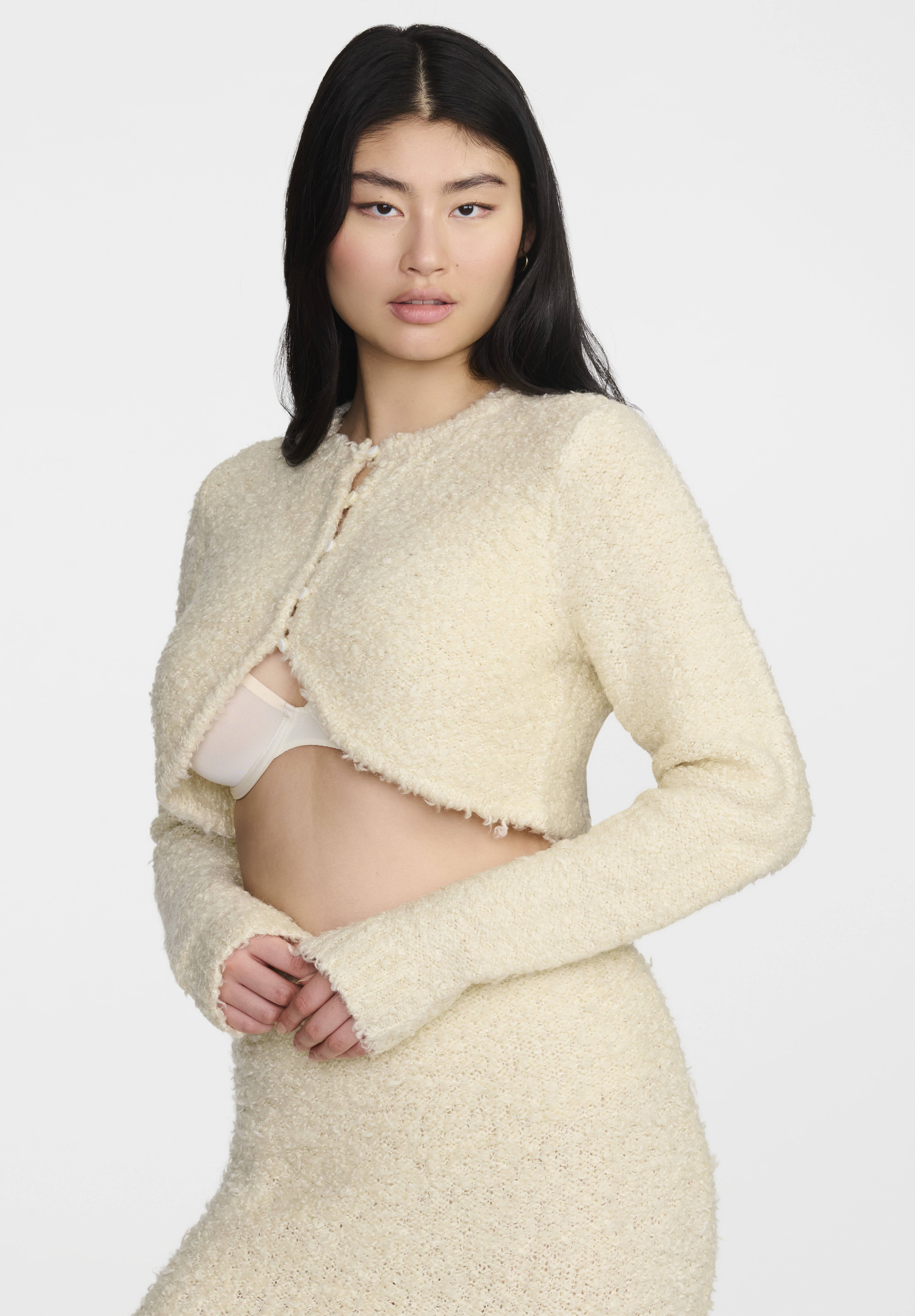  The Baby Cardigan- Boucle, CREAM, alternate image number 5