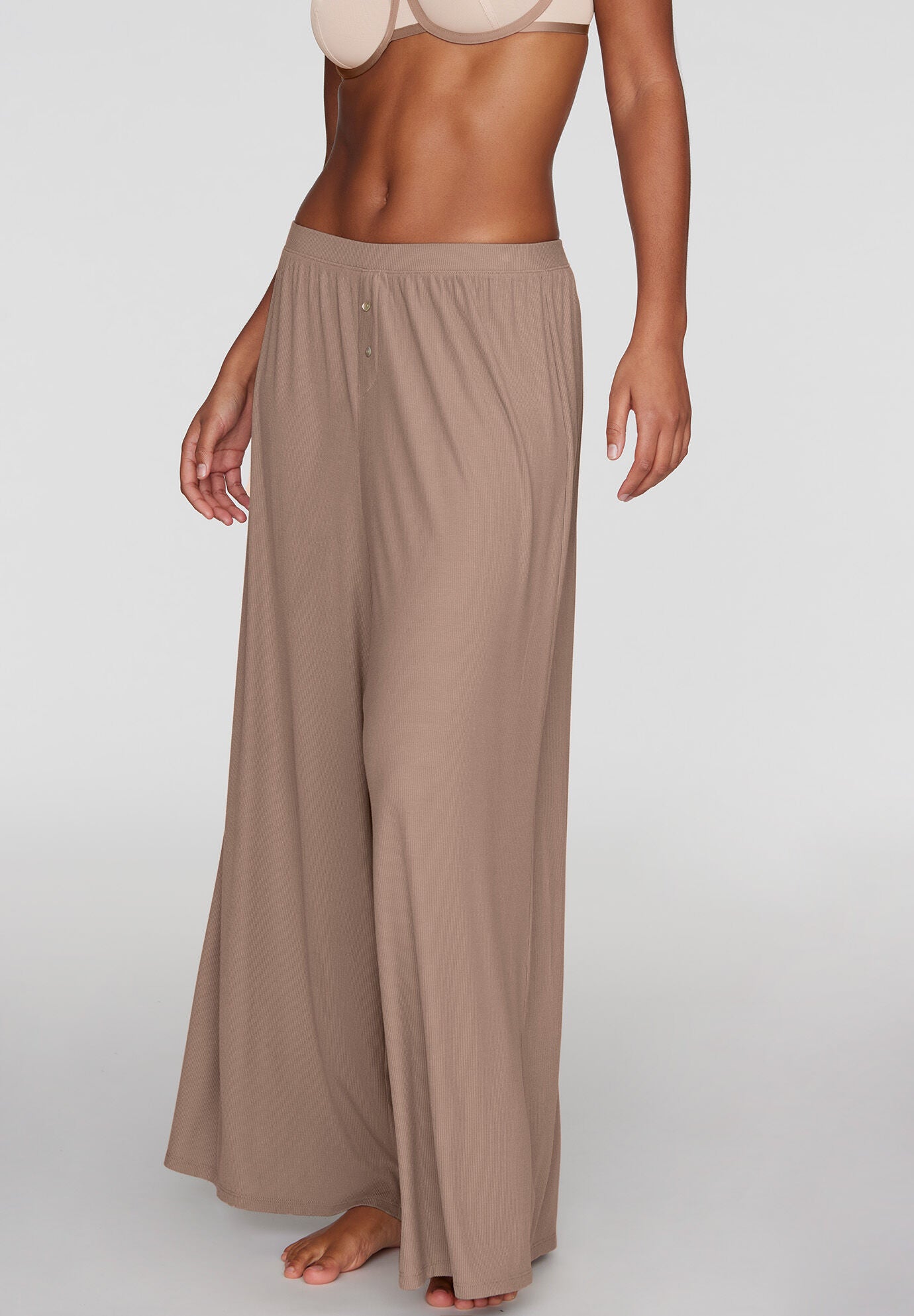 The Lounge Pant - Modal Silk Rib, TAUPE, on-hover image number 1