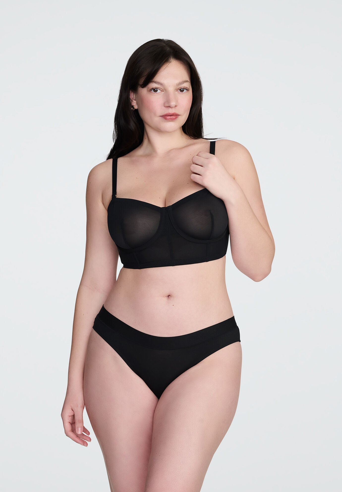 The Longline Bra - Mesh, BLACK, on-hover image number 1
