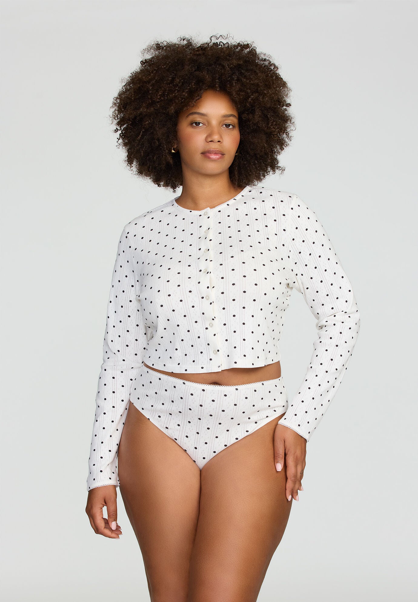 The Cropped Cardigan- Pointelle, SALT POLKA DOT, alternate image number 6