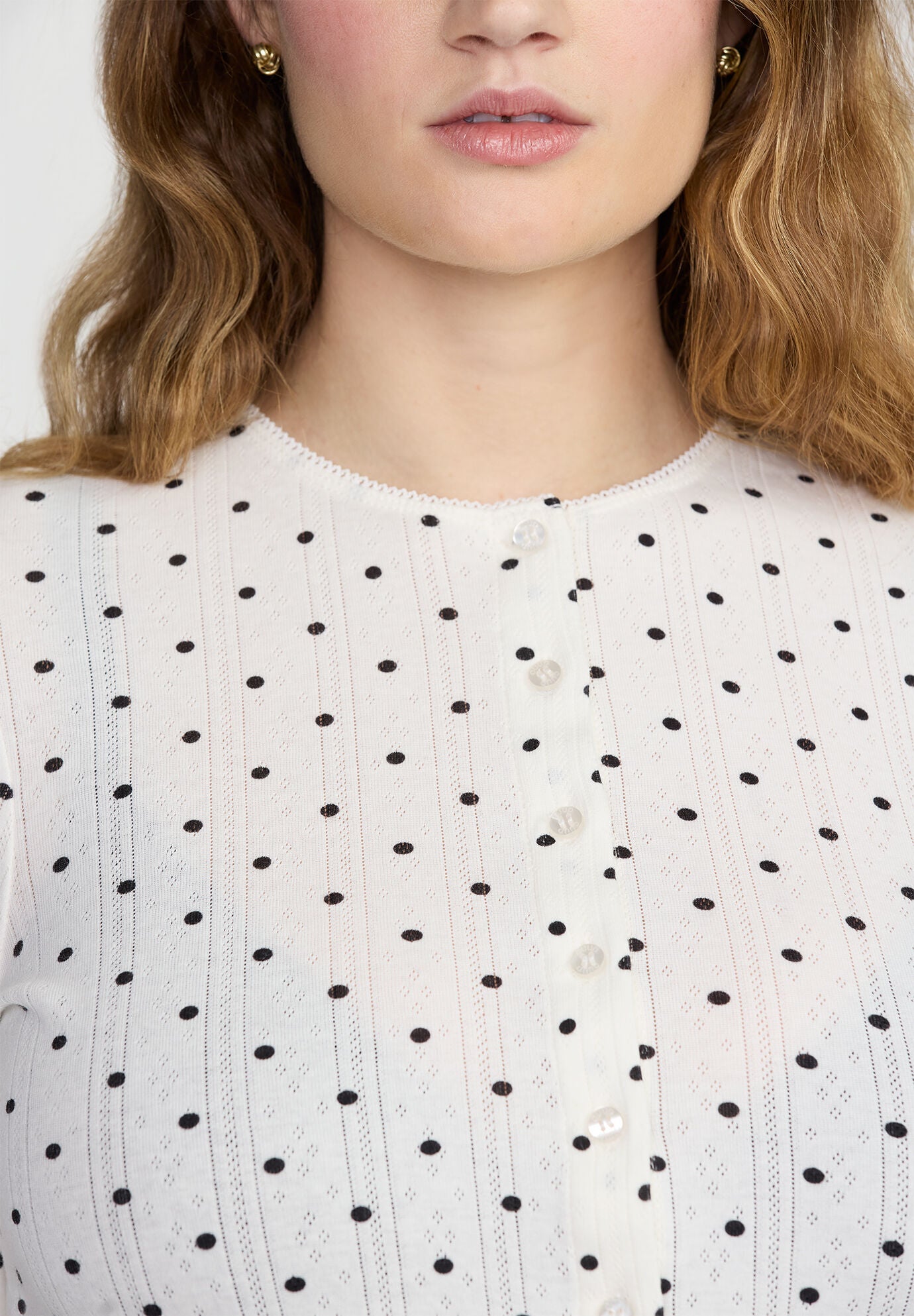 The Cropped Cardigan- Pointelle, SALT POLKA DOT, alternate image number 5
