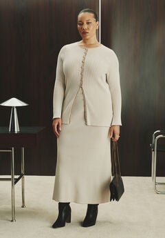 Ribbed Sweater Trumpet Maxi Skirt