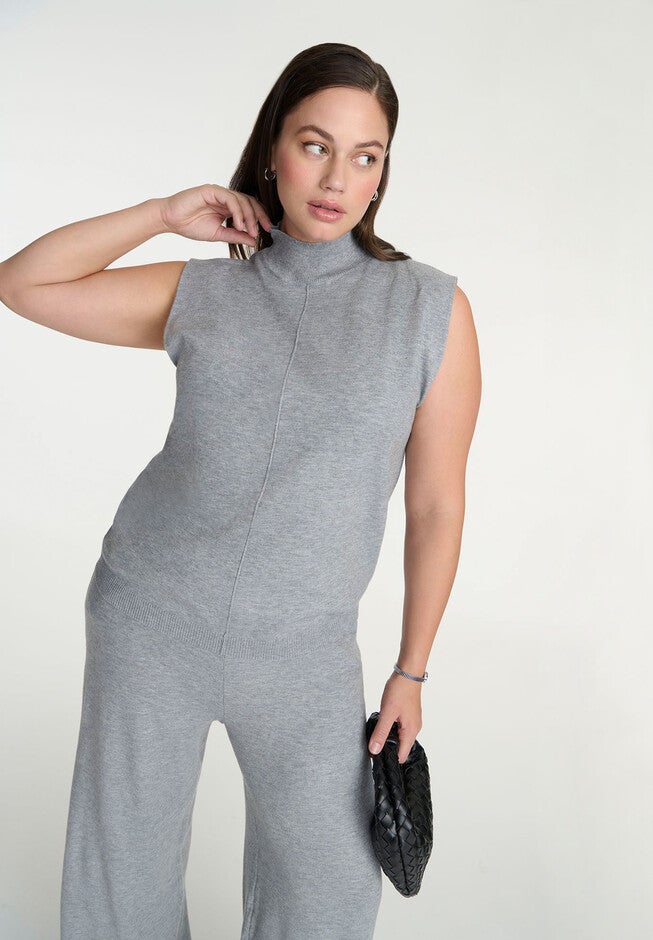Turtleneck Sleeveless Sweater, HEATHER GREY, alternate image number null