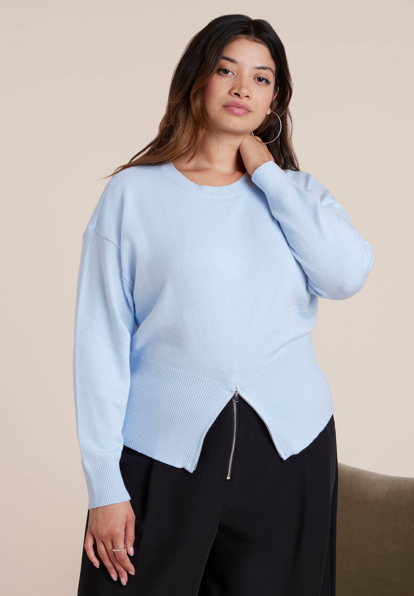  Zipper Hem Sweater, CRYSTAL BLUE, hi-res image number 0