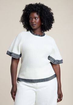 Stripe Detail Short Sleeve Sweater