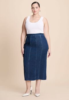 Seamed Denim Column Skirt