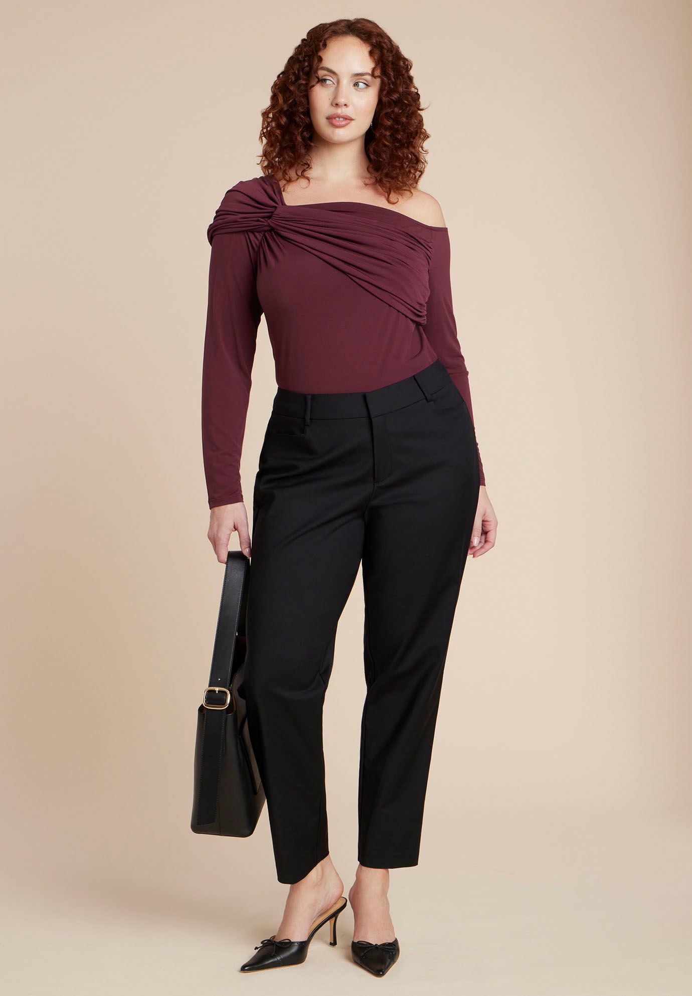 Shoulder-Twist Drape Top, FIG, alternate image number 4