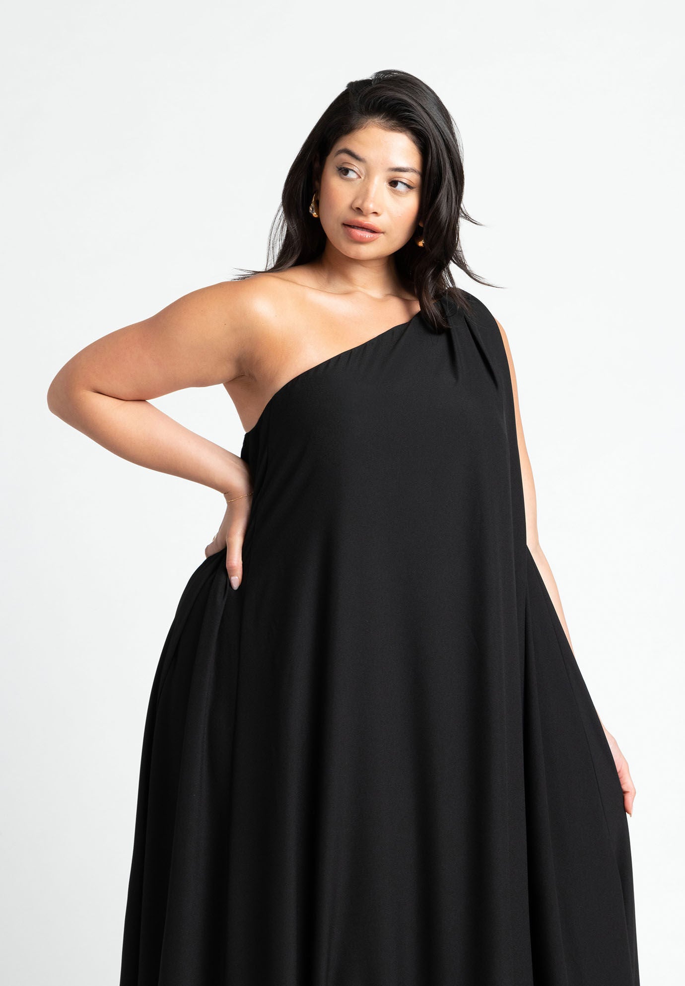Dramatic One-Shoulder Ruffle Gown, BLACK ONYX, alternate image number 4