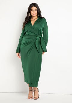 Satin Maxi Wrap Dress