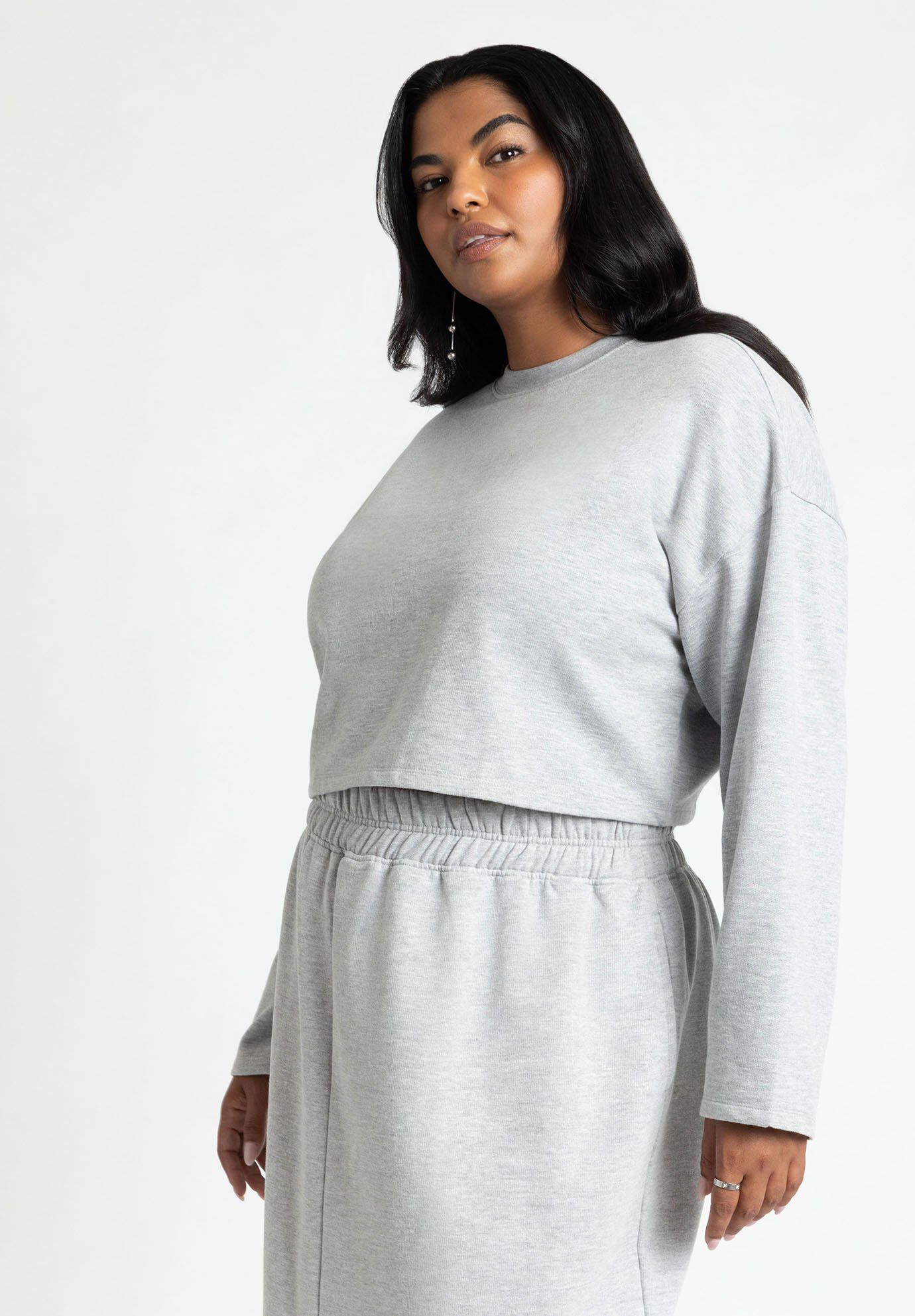 Oversized Cropped Sweatshirt, HEATHER GREY, hi-res image number 0