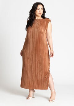 Plisse Short Sleeve Midi Dress