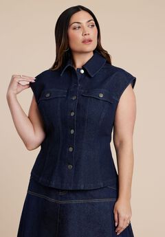 Plus Size Button Down Denim Vests