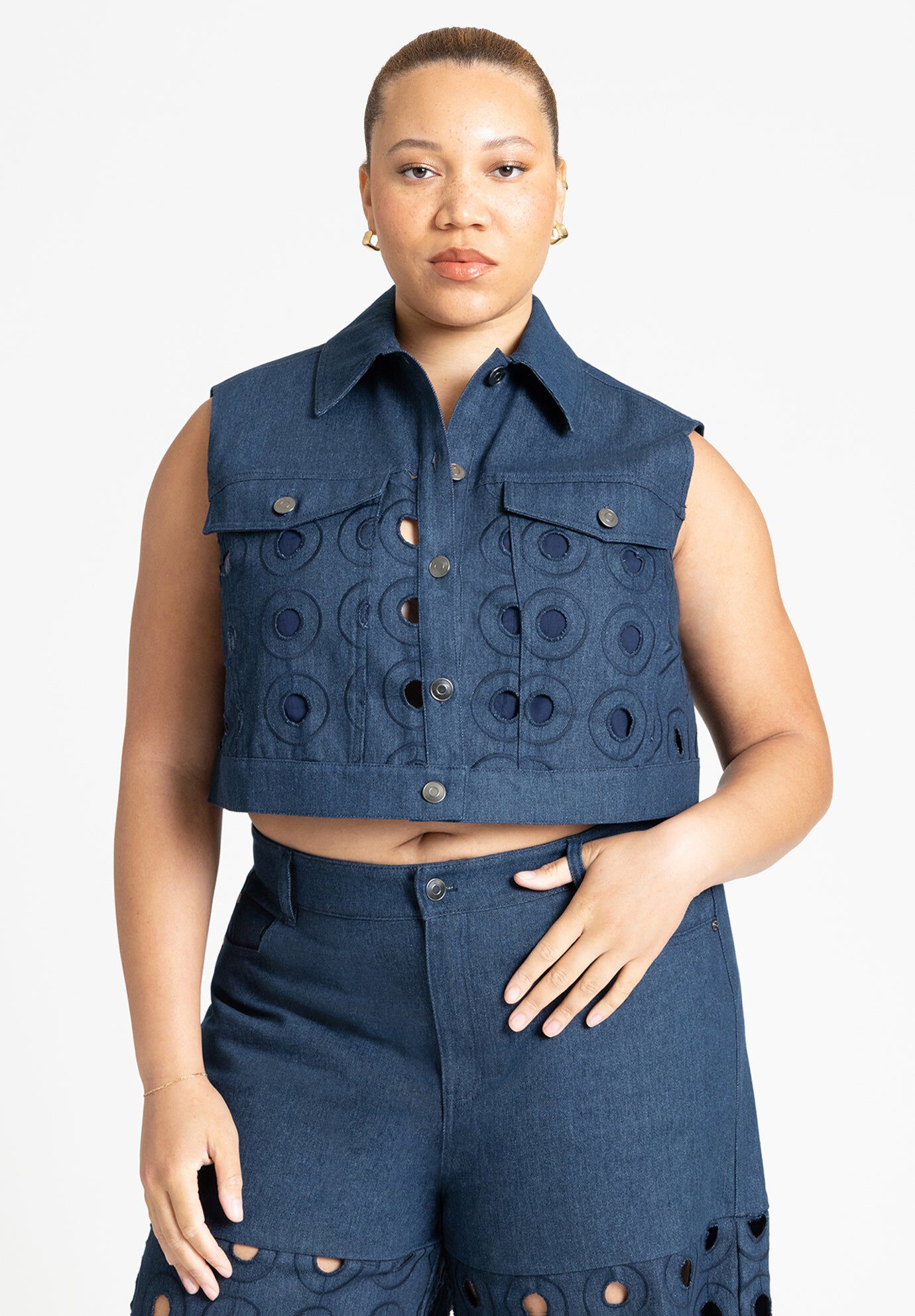 Circular Cutout Denim Vest