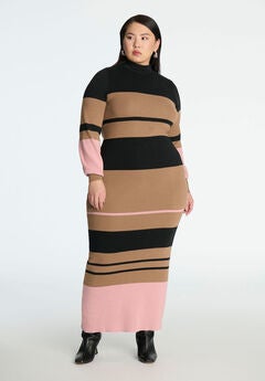 Striped Mock Neck Sweater Dress