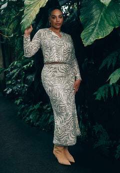 Printed Sequin Maxi Skirt