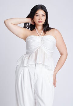 Shirred Halter Peplum Top