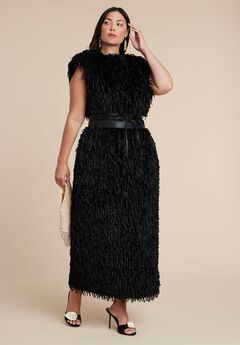Feathery Faux Fur Maxi Dress