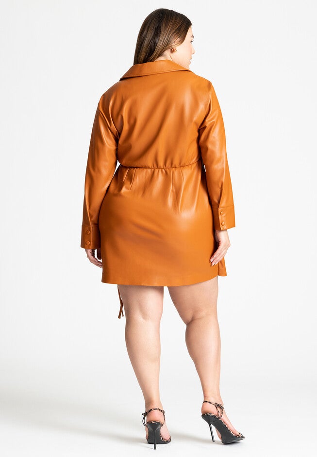 Faux Leather Wrap Detail Shirt Dress, UMBER, alternate image number null